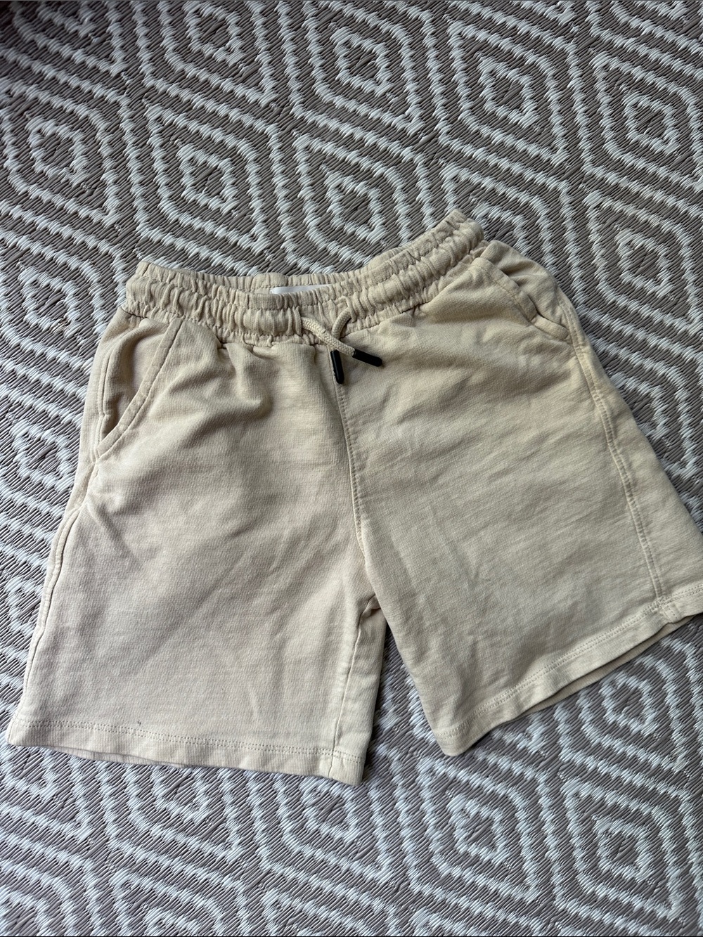 Zara Boys 8 Light Beige Elastic-Waist Cotton Drawstring Shorts